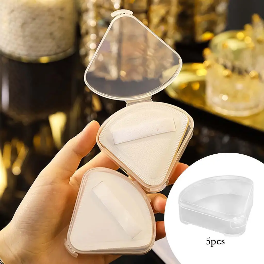 5Pcs Portable Triangle Puff Box Case Anti Pollution Dustproof Powder Puff Container Transparent Carrying Case for Home Use