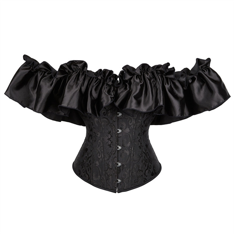 Description Picture 3 of itemPlus Size Women Corset Satin Jacquard Overbust Corselet Gothic Vintage Victorian Sexy Costume Shirt Tops Short Sleeve