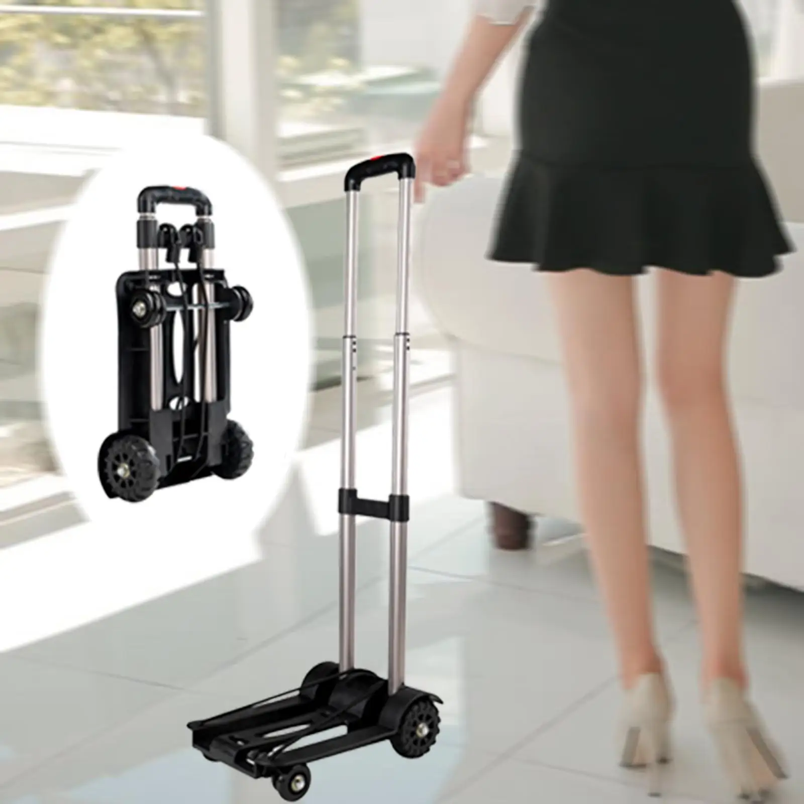 Folding Hand Truck with Telescopic Handle Foldable Hand Cart Foldable Shopping Cart for Stair Climbing Moving Household Shopping