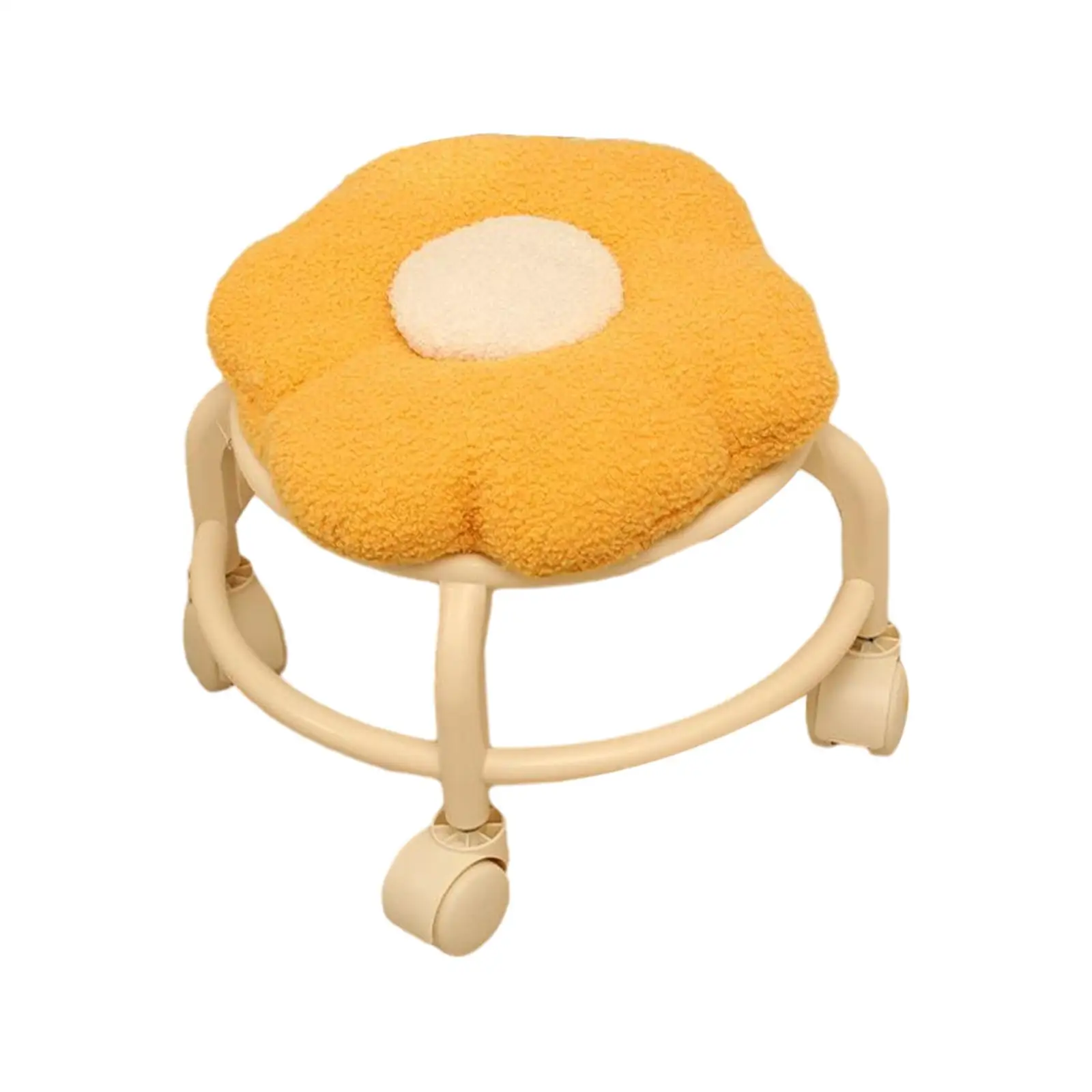 Low Rolling Stool with Wheels Flower Shape Comfortable Cute Low Small Stool Footrest for Garage Bedside Porch Kitchen Playroom