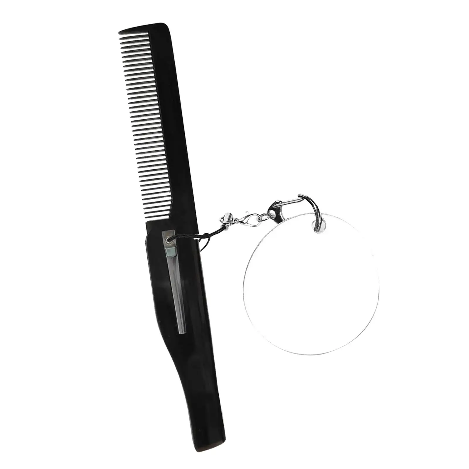 Pocket Folding Comb Everyday Grooming Styling Hair Easy to Use Accessory Beard Gift with Small Acrylic Mirror with Keychain