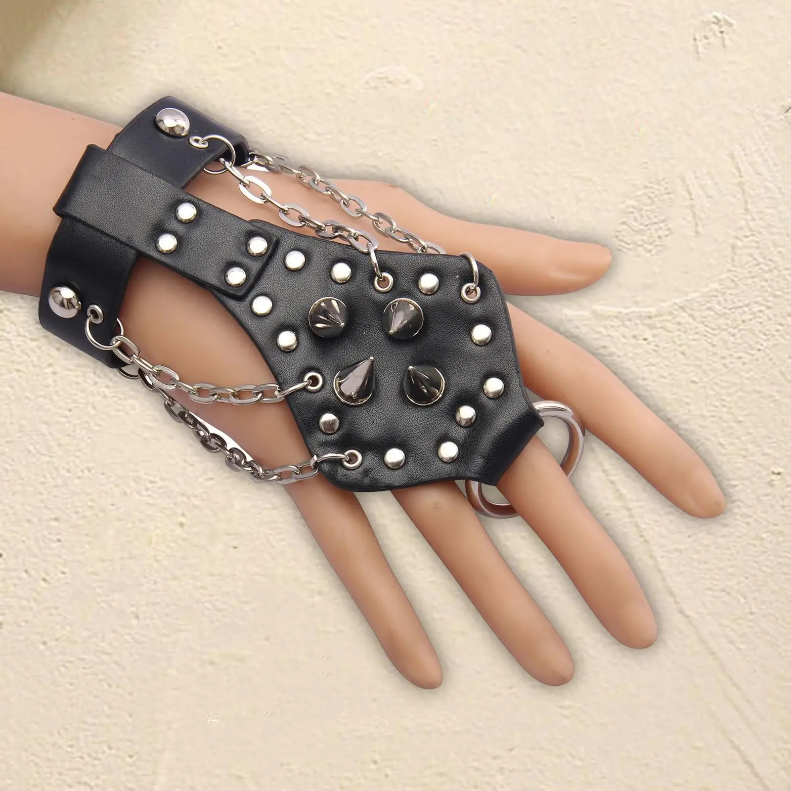 Gothic Gloves Costume Accessories Bracelets Bangle Adjustable Gloves Punk Stud Gloves for Birthday Party Photo Props Decoration