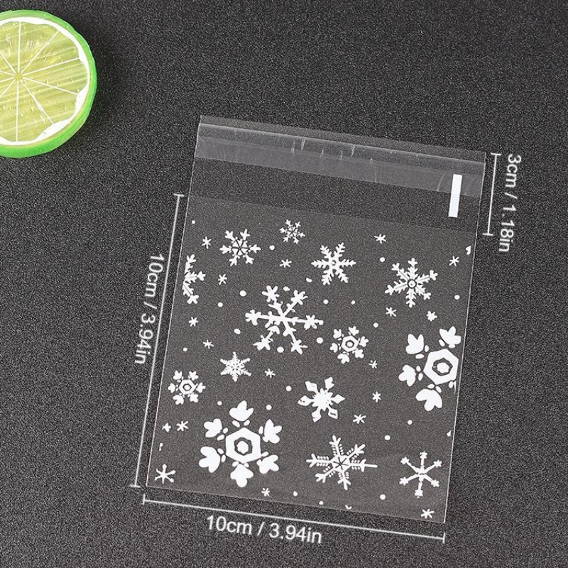 100 Teile/paket Schneeflocke Kunststoff Süßigkeiten Cookie Kekse Snack Verpackung Tasche Selbstklebende Geschenk Taschen für Home Hochzeit Geburtstag Party – Detail 2