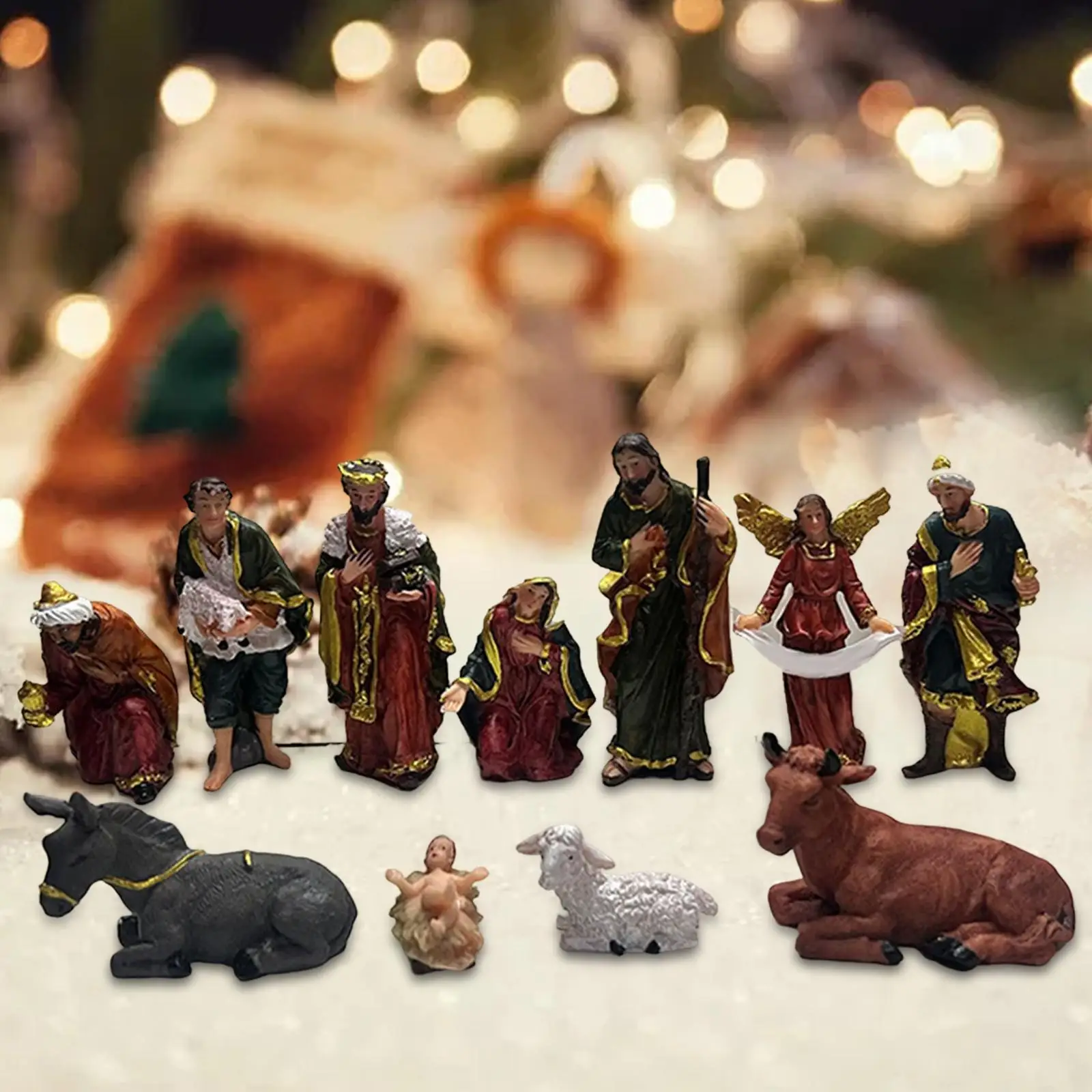 11 Pieces Nativity Scene Figures Tabletop Ornament Crafts Retro Style
