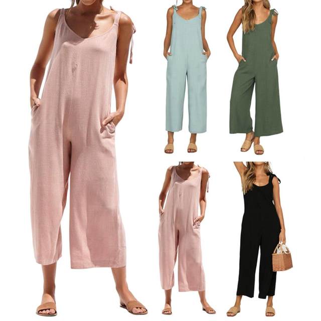 Salopette Donna Oversize In Cotone E Lino - Tuta Estiva Comoda Vintage Per Tempo Libero - Foto 5