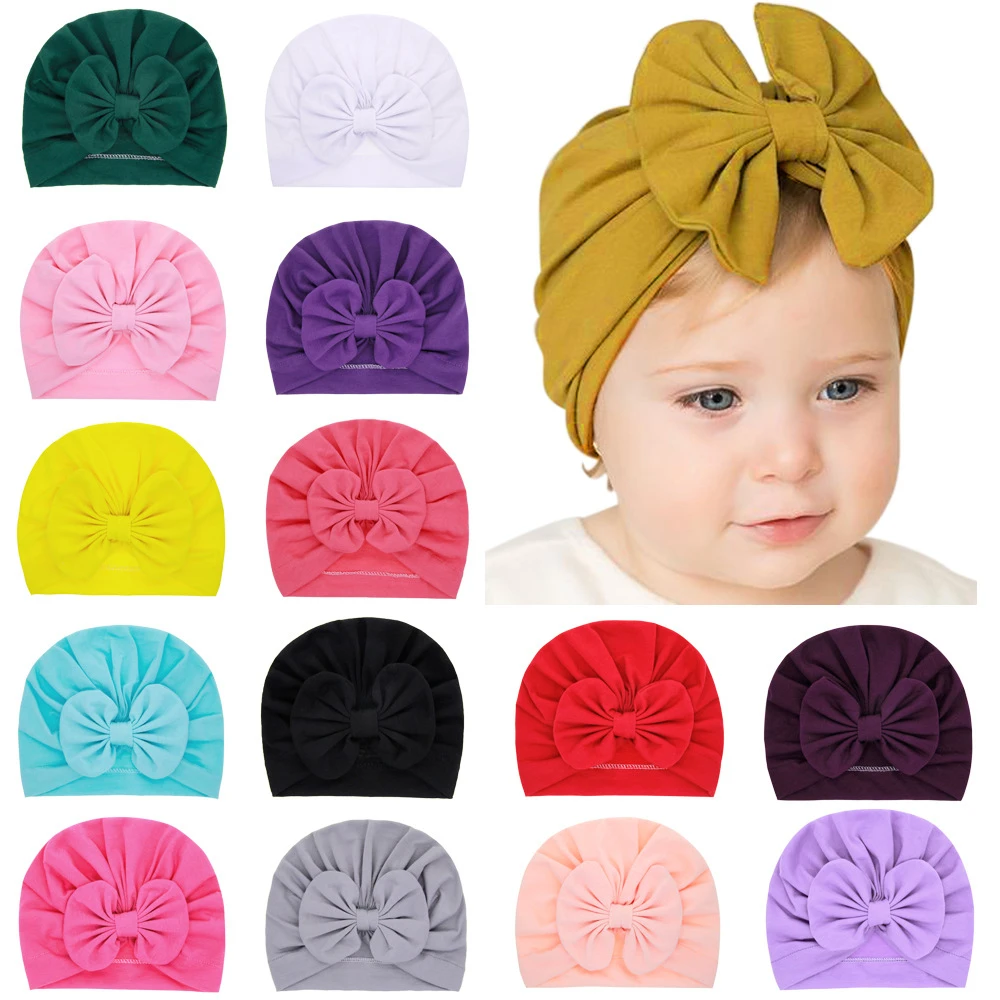 4 unidades de turbante para bebé recién nacido, sombreros suaves con nudo  de lazo para la cabeza para bebé, gorro floral para bebé, Juego de 4 piezas