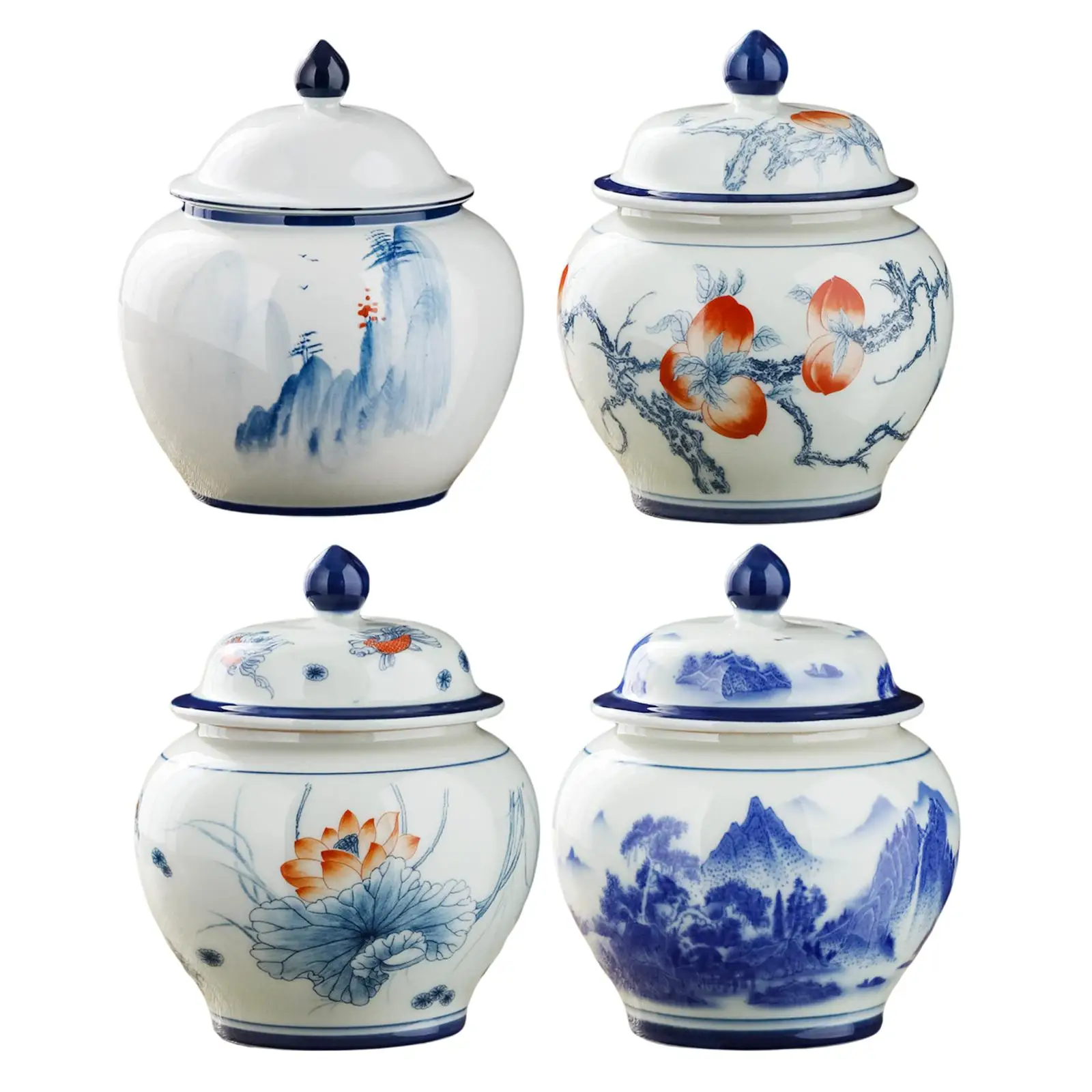 Blue and Ginger Jar Tea Storage Jar 13.3x16cm Table Decoration Handicraft Multi Purpose Glazed Enamel Traditional
