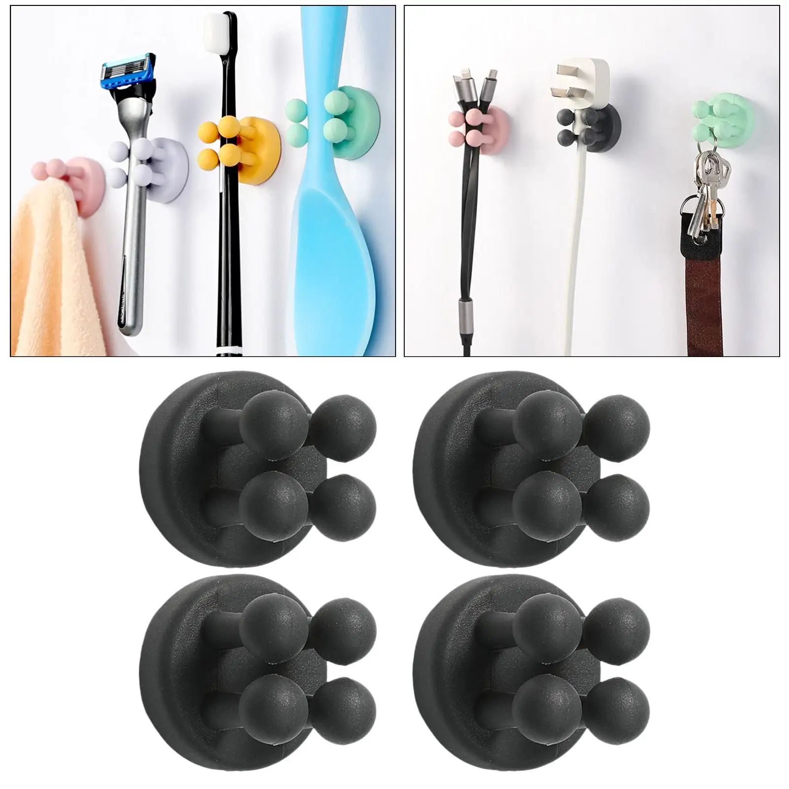 4Pcs Silicone Toothbrush Holders Wall Mounted Hanging Self Hooks for Hanging Razor Storage Power Plug Keys Living Room Shower