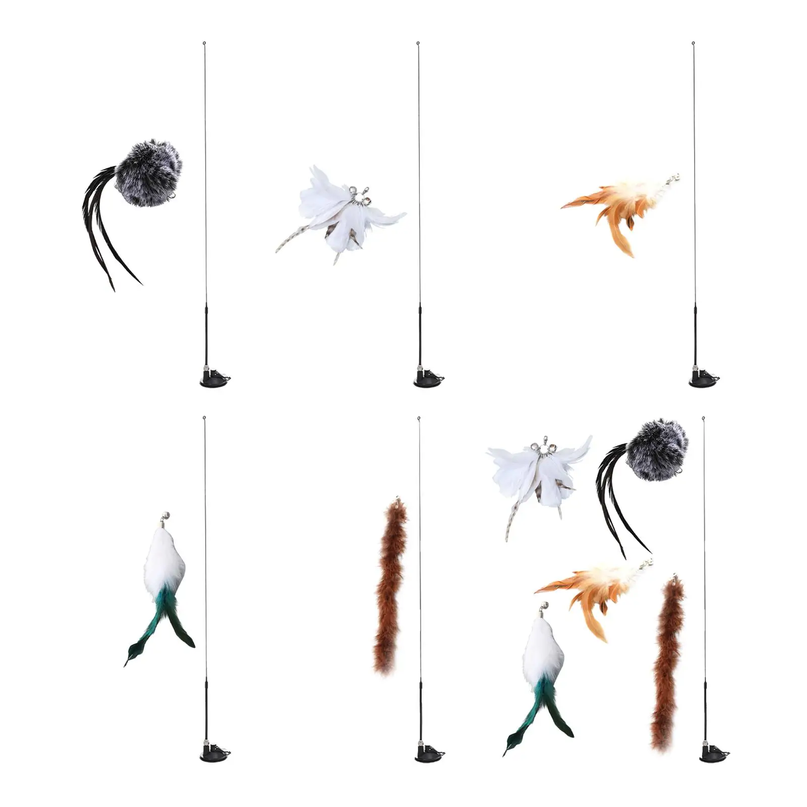 Kitten Toy Set Playing Wall Hanging Detachable Accessories Replacement Floor Standing Pet Feather Wand Rod for Garden Cats
