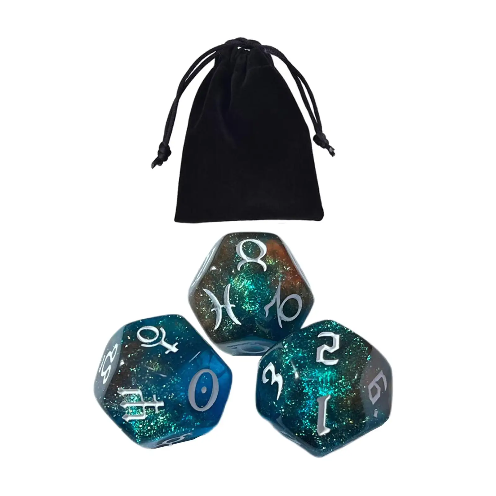 3 Pieces Acrylic Astrological Dice Constellation Dice Collectibles Polyhedral Dices with Pouch for Cards Party Accessory