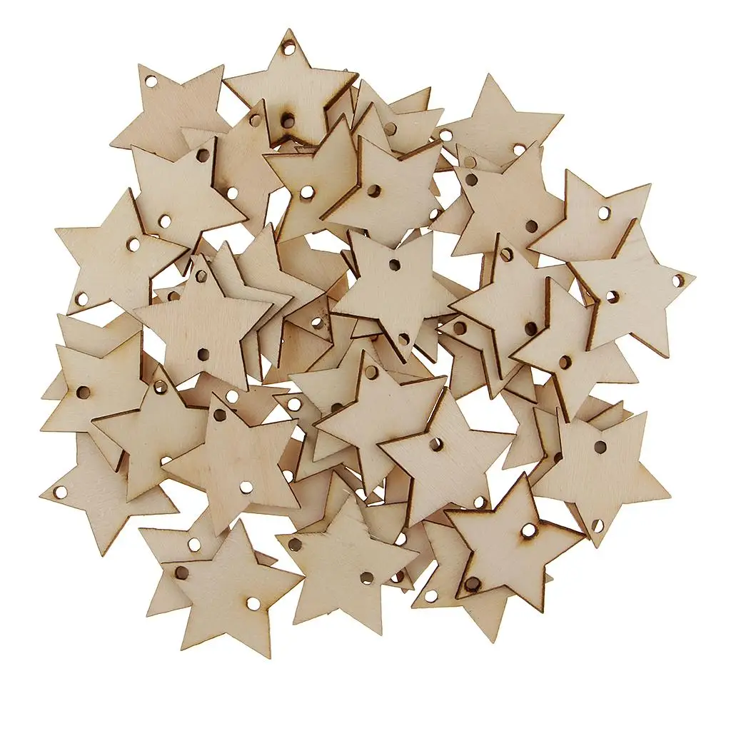 50 Pieces Wooden Discs Tags with 2 Holes Birthday Board Tags Wooden Embellishment for Arts and Crafts DIY Projects - 35x35mm