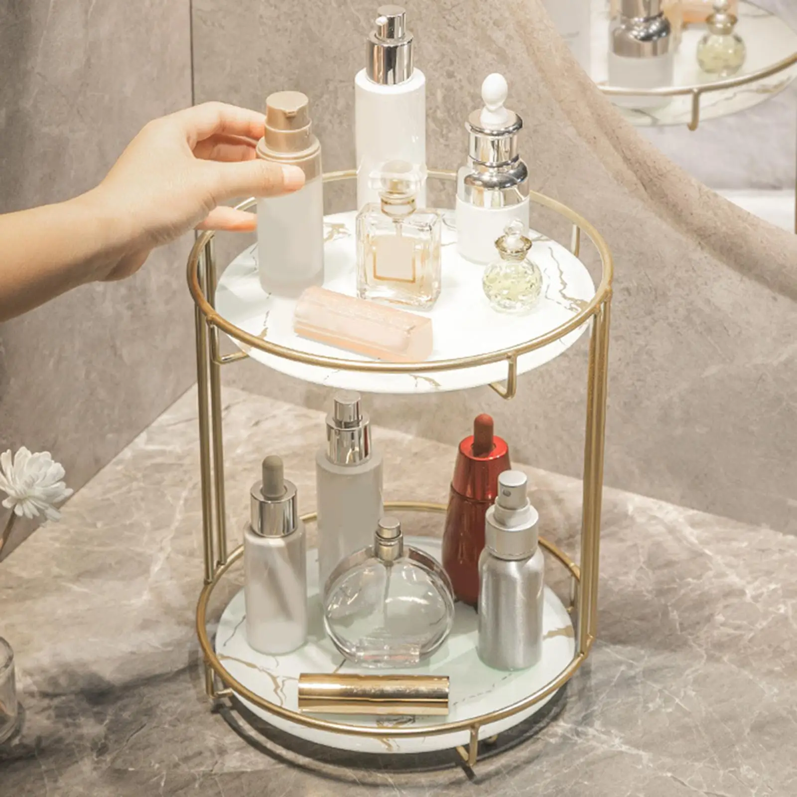 Storage Rack Decoration Marble Pattern Organizer Display Stand for Dresser Perfume Countertop
