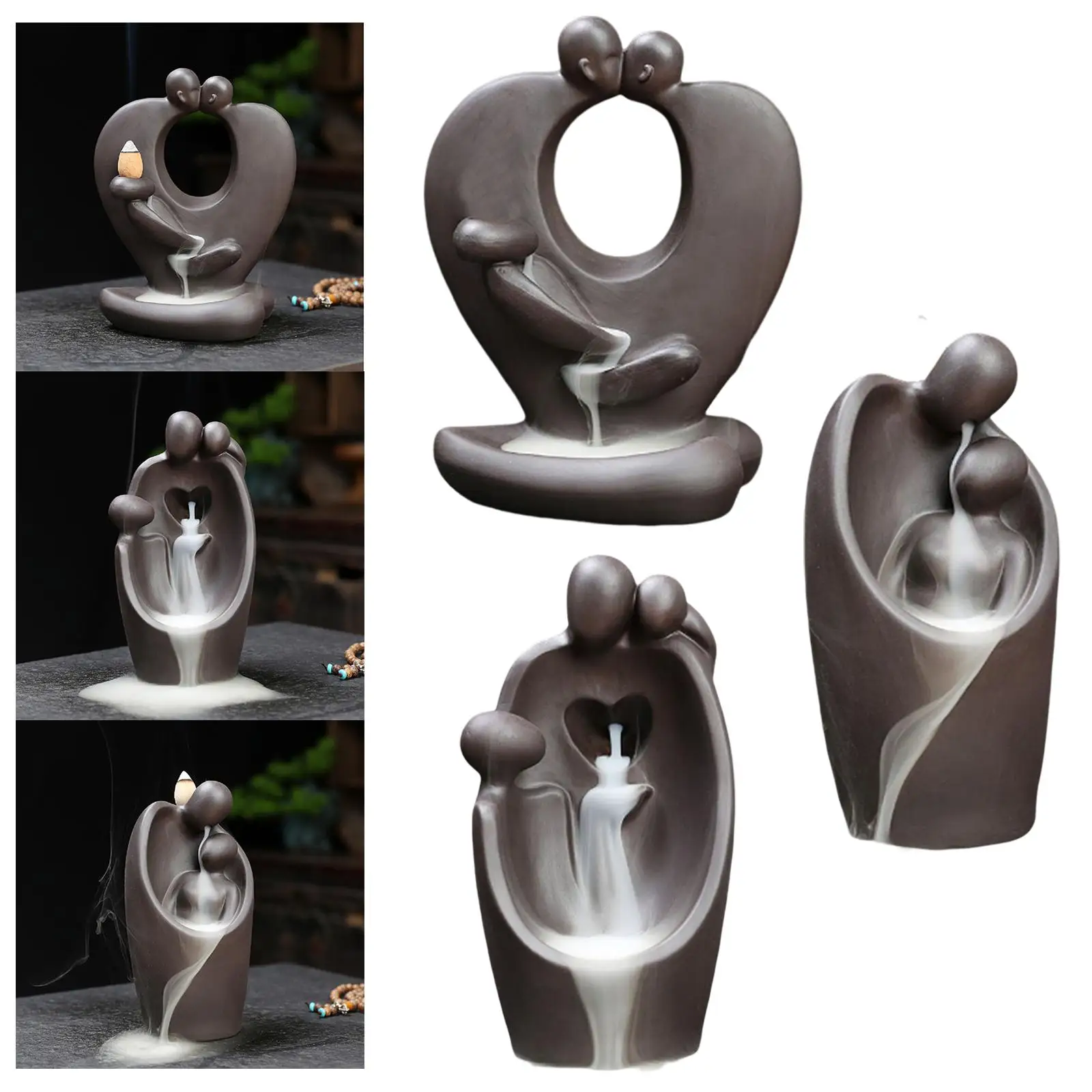 Creative Backflow  Burner Waterfall  Cone Holder Decorative Couple Sculpture Censer for Table Home Yoga Decoration