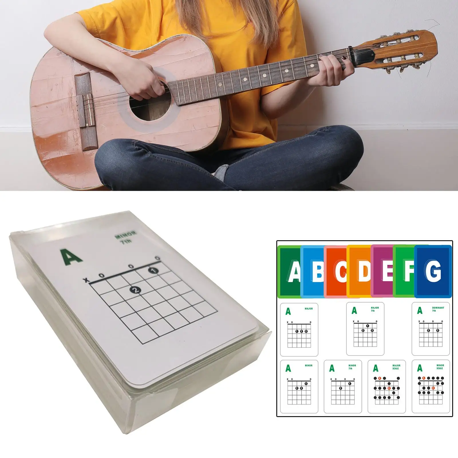 49x Guitar Chords Card Waterproof A to G Beginners Acoustic and Electric Guitar Learn Teach