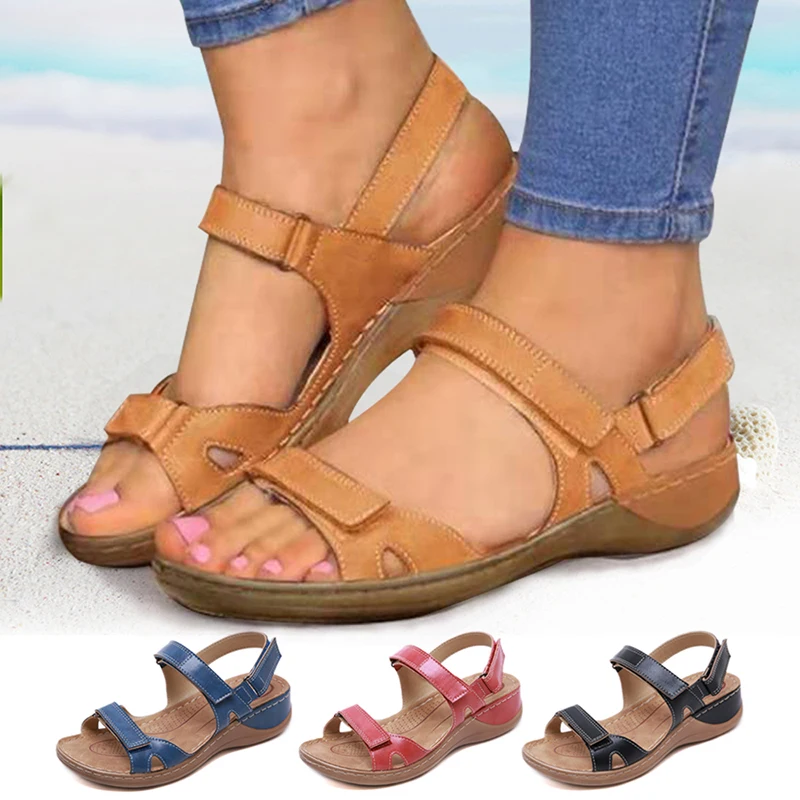 2022 Women Summer Open Toe Comfy Sandals Super Soft Sole Premium Orthopedic Low Heels Women Sandals best heels shoes