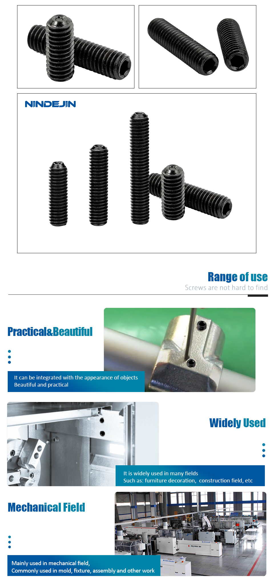 NINDEJIN Sechskant-Innensechskantschraube, Gewindestift, Madenschraube, M2, M3, M4, M5, M6, M8, M10, M12, 12,9, Kopfschraube aus Kohlenstoffstahl, DIN916 – Detail 6
