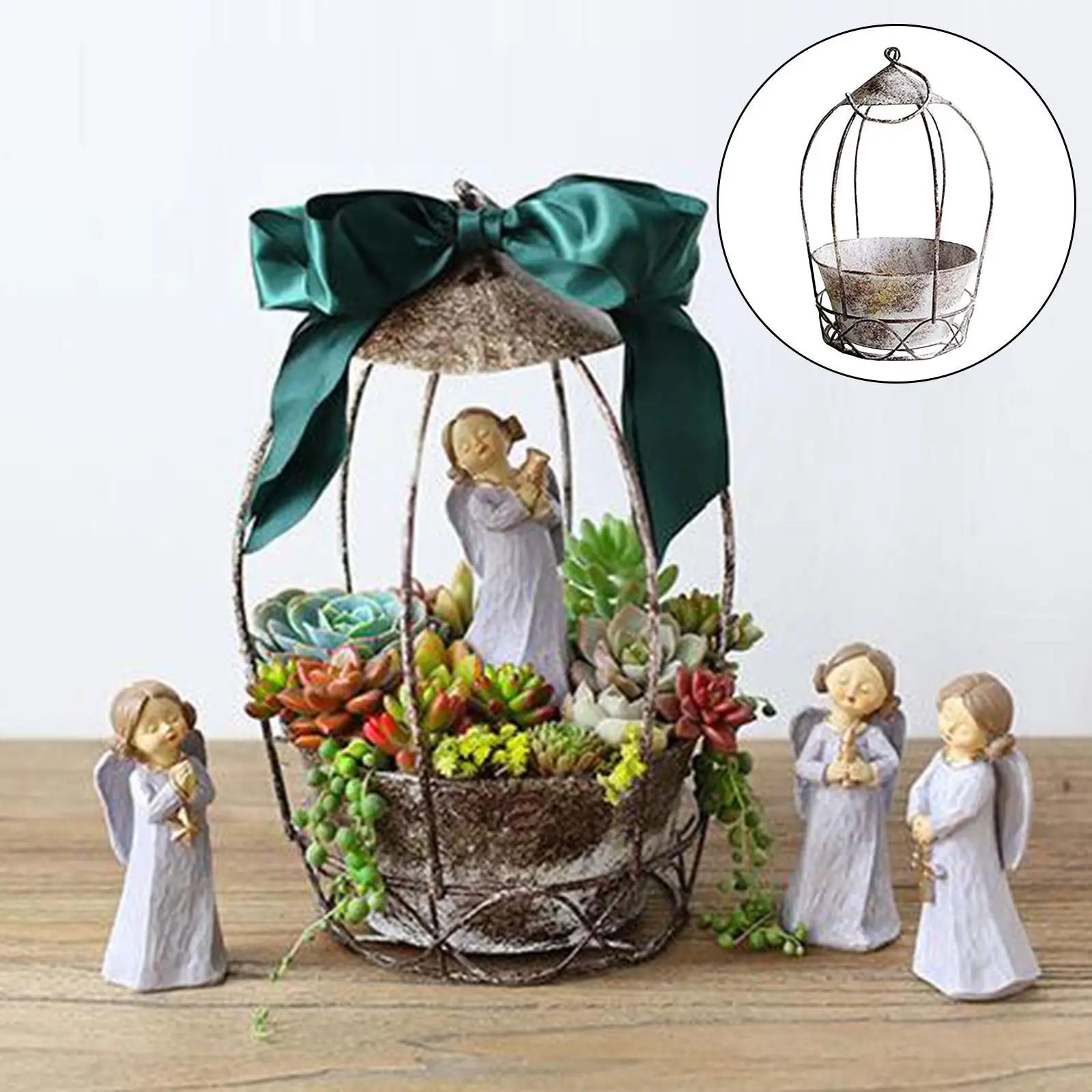Hanging Planter Balcony Home Hotel Decoration Art for Home Decoration Hollow Out Succulent Pot Metal Plant Hanger Half Bird Cage