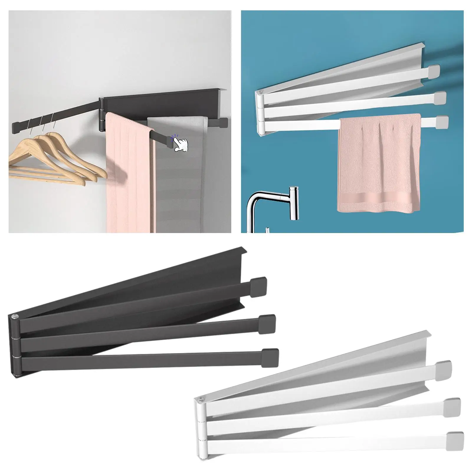 Swivel Towel Bar Hanger Organizer 180 Rotation Wall Mounted Rail Steel with 3 Arms Holder Rack for Bathroom Accessories Kitchen