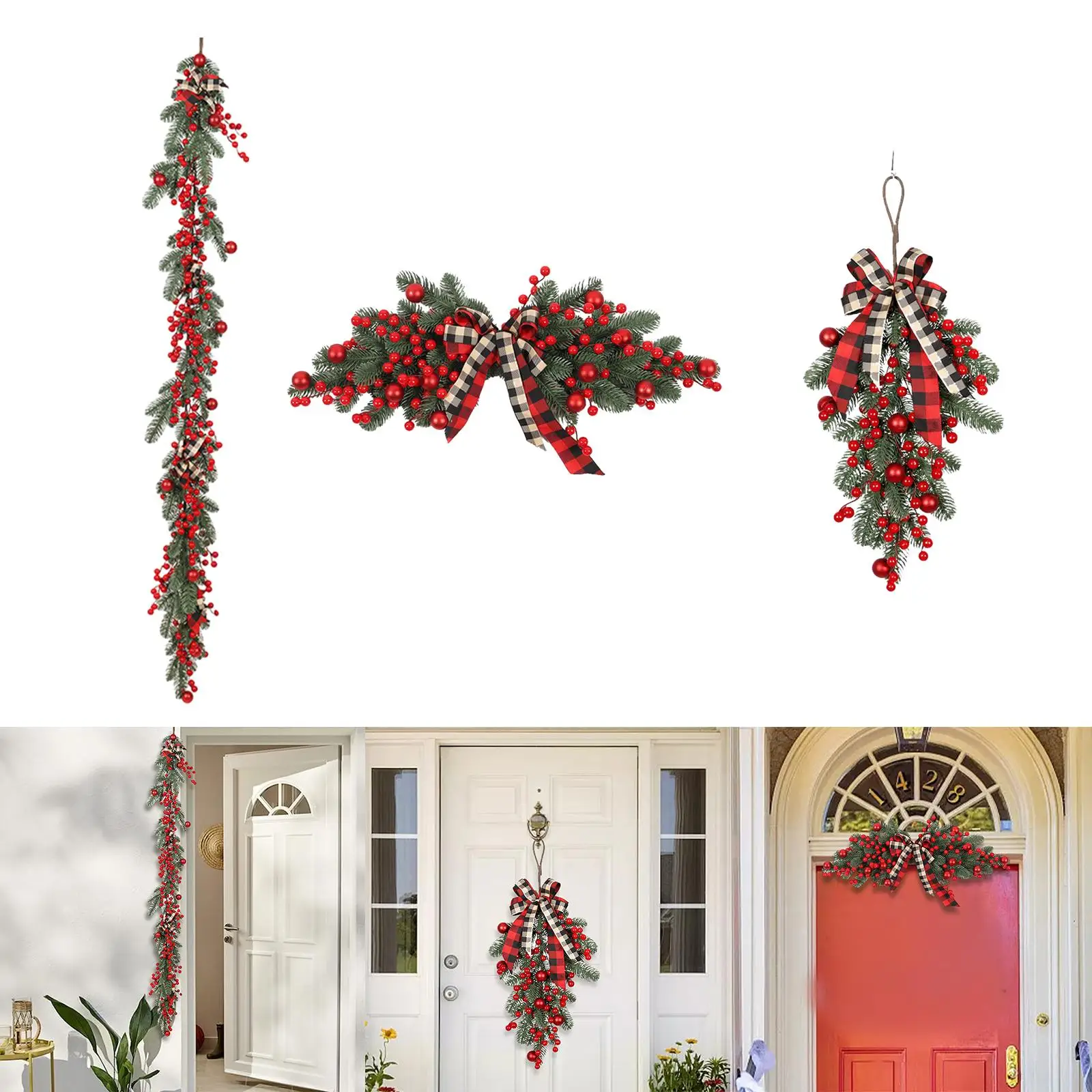Christmas Wreath Artificial Red Berries Wedding Home Decorative Xmas Garland