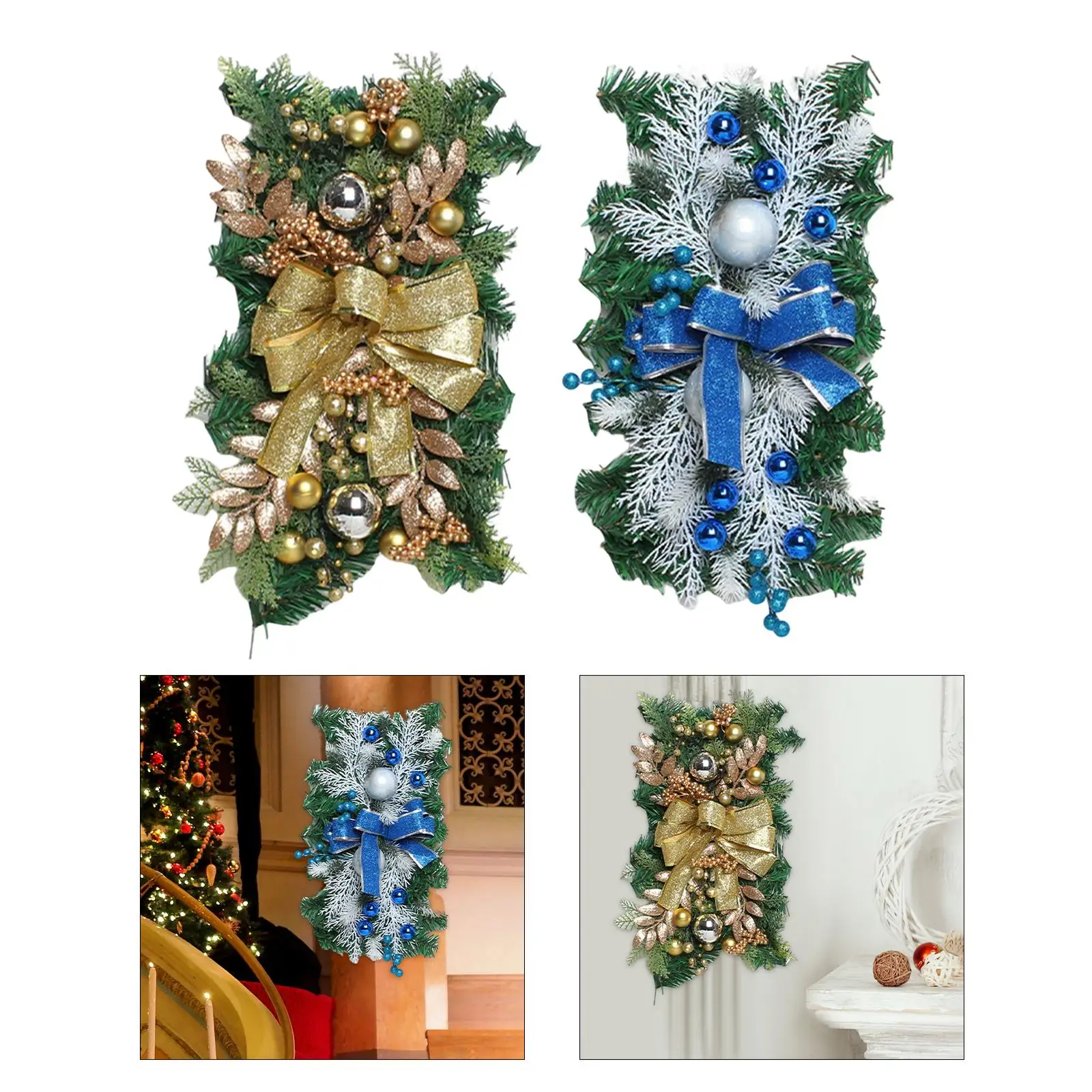 Artificial Christmas Stair Swag Wreath Gold Garland Ornaments for Decor Staircase Party Railing Fireplace