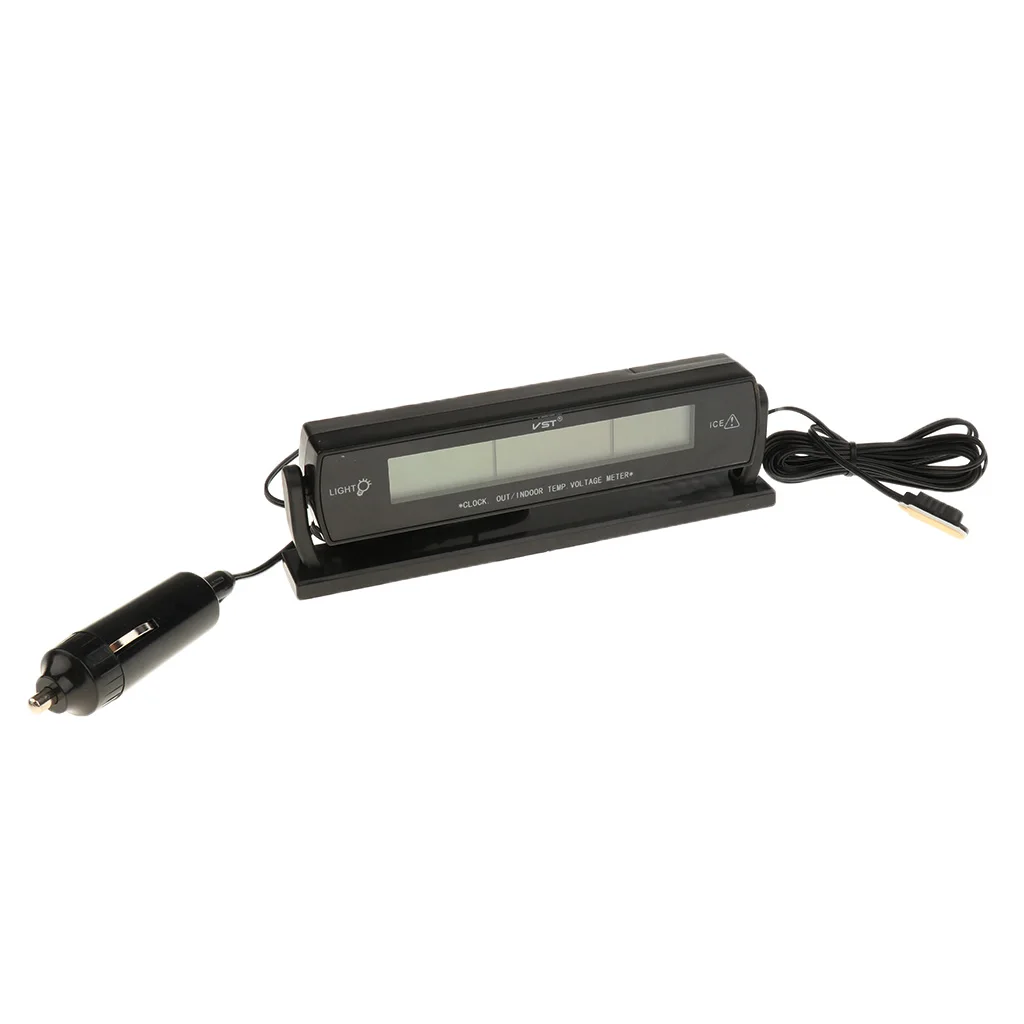 Car Clock Voltage Voltage Temperature  Digital LCD Monitor Thermometer Meters