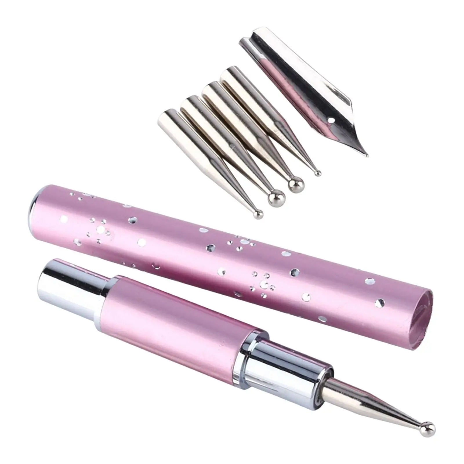 Nail Art Fountain Pen Brush Stainless Steel with 5 Replacement Heads Dotting Liner Tool Nail Art Painting Pen for Salon Home