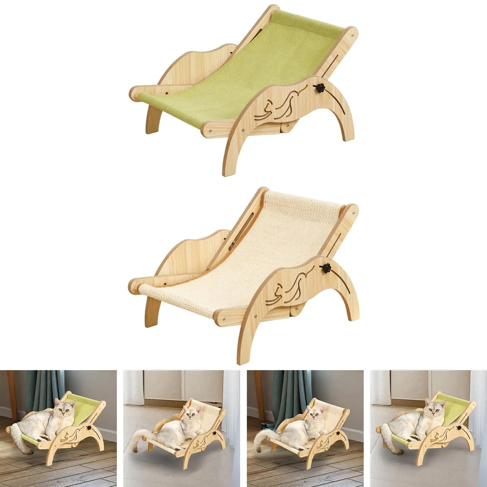 Cat Hammock Bed Cat Lounge Chair Wood Cat Furniture Pet Cot Resting Comfortable