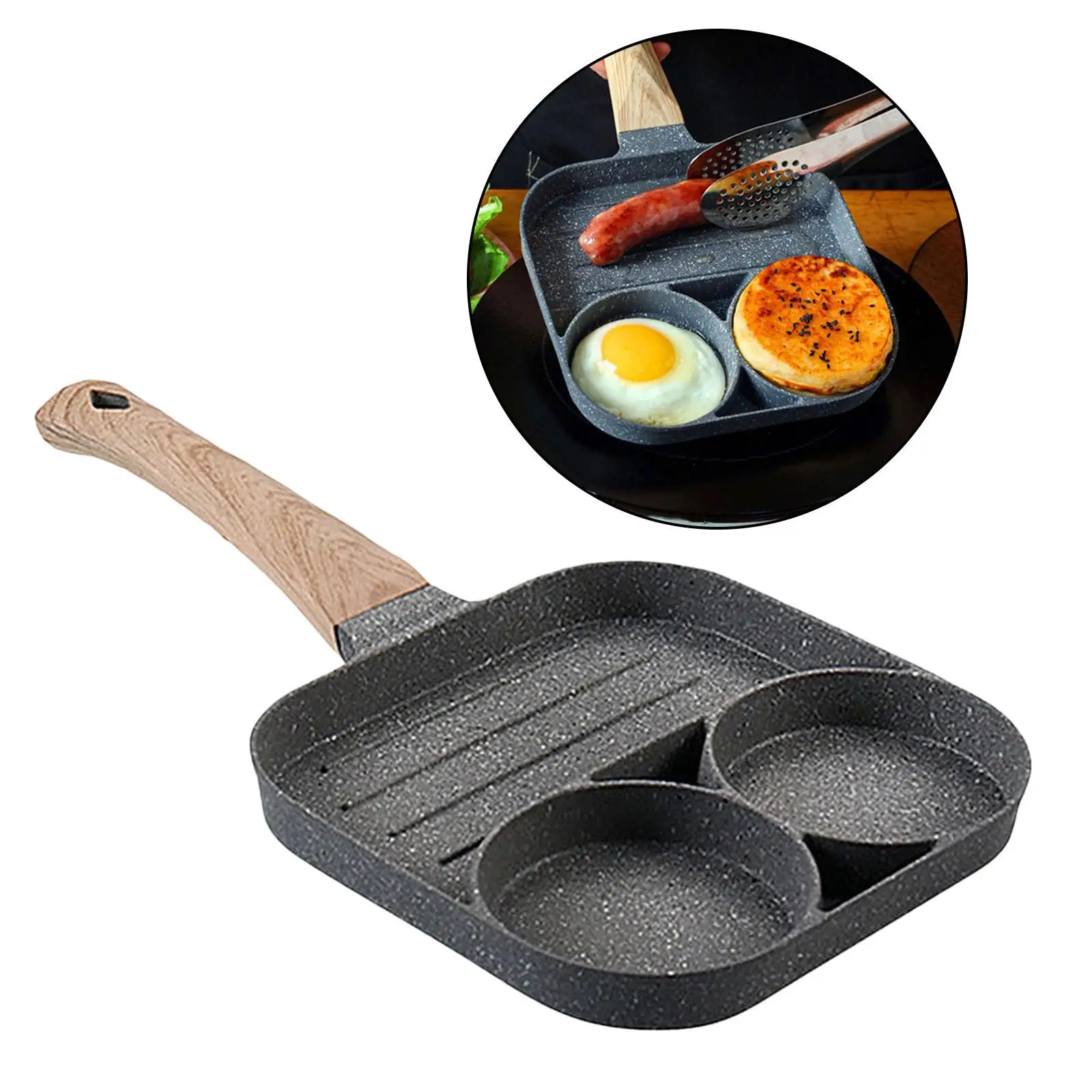 Stone Egg Frying Pan 3-Cup Steak Sausage Cooker Pan with Long Handle