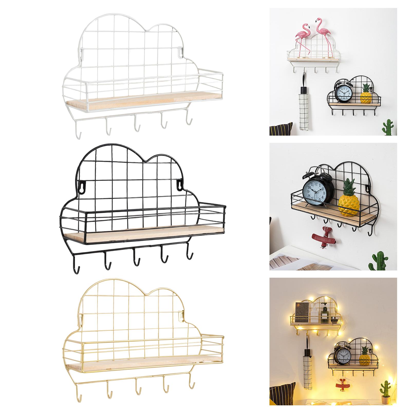 Nordic Style Iron Grid Wall Shelf Hooks Storage Rack Wall Mounted Bookshelf for Home