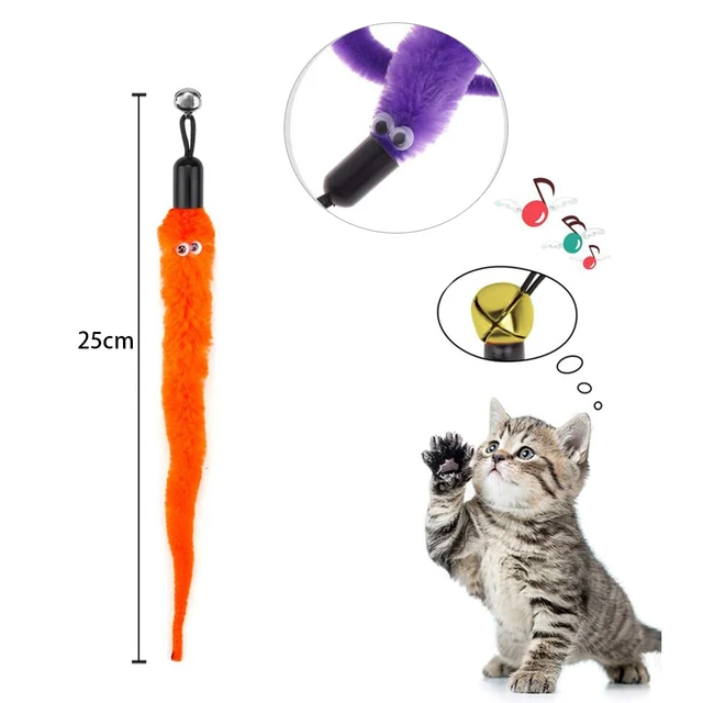 Retractable Feather Teaser Cat Toy,Interactive Cat Toy/Wand Cat Toys for  Indoor Cats with 2 Poles &10 Attachments Worm Bird Feathers