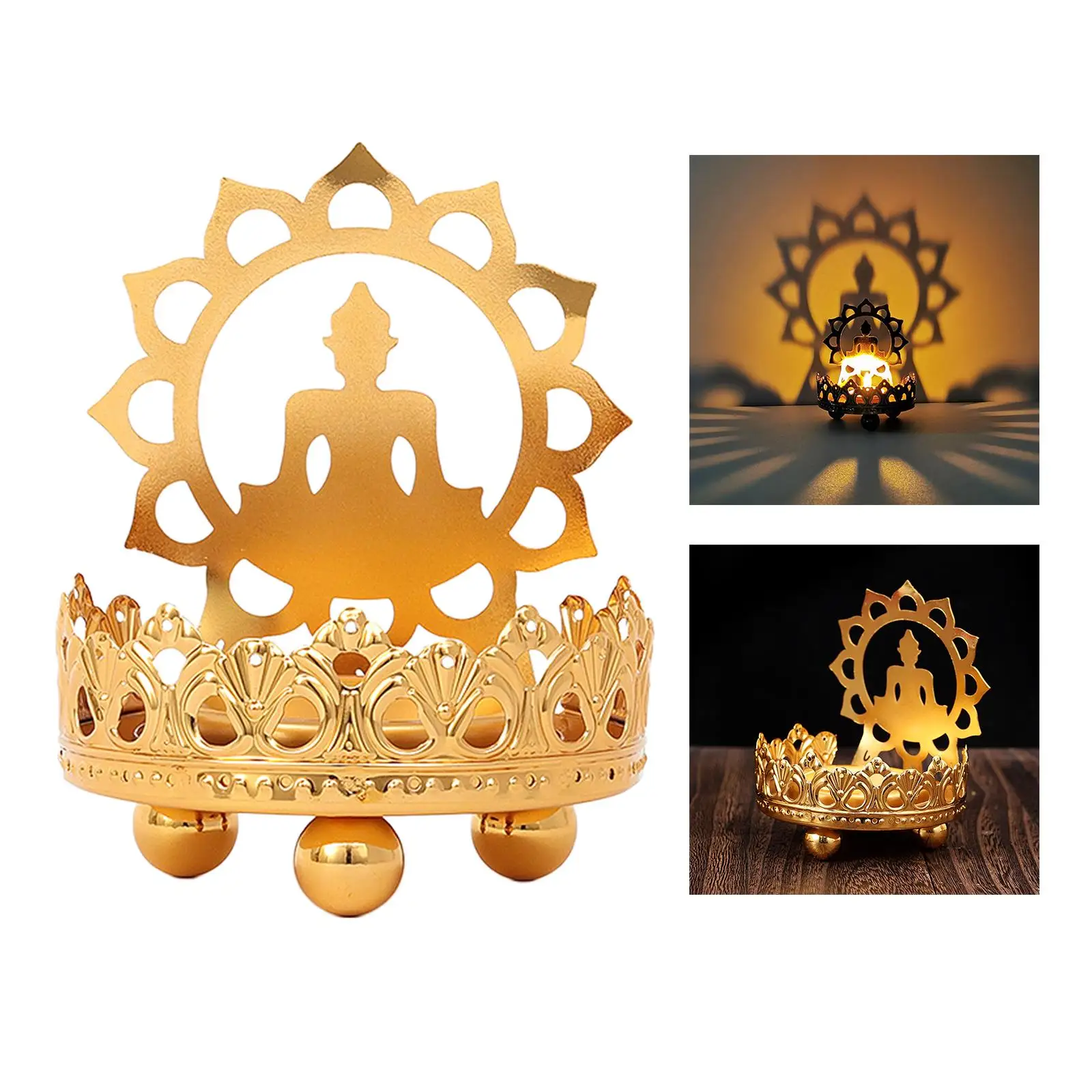 Retro Hollow Carved Tealight Candle Holder Stand Buddha Ghee Lamp Holder Candlestick Light Desktop  Ornaments Buddhist Supplies