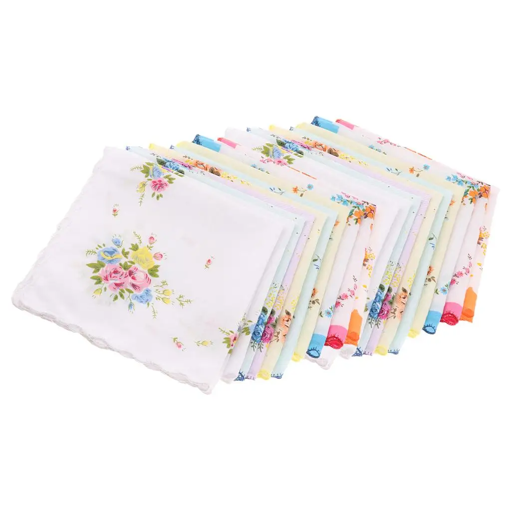 20 Pieces Women`s Handkerchiefs   Cotton Cloth Handkerchiefs Tissues for