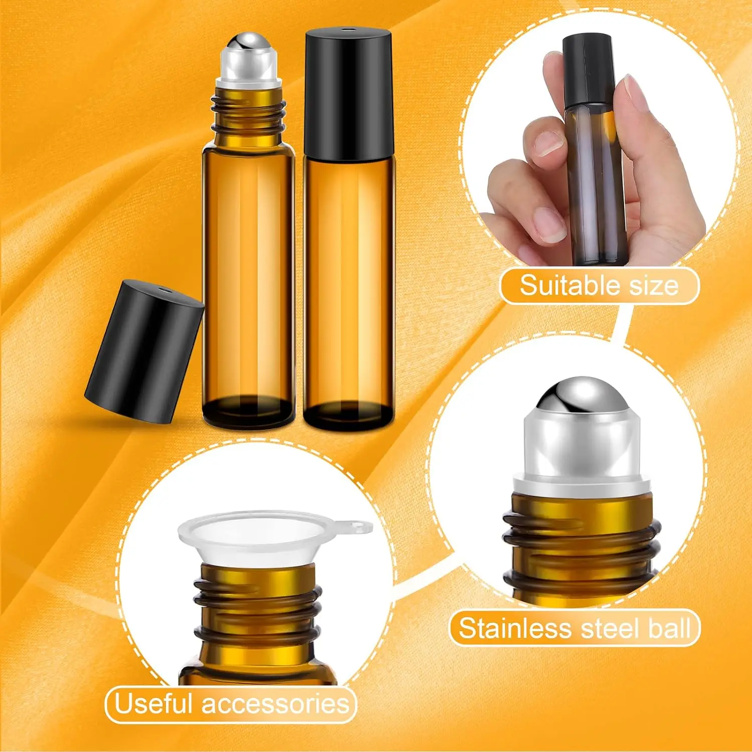 Best of 5PC Amber Roller Ball Essential Glass Oil Bottle Empty Perfume Roller Ball Refillable Liquid Container 1 / 2 / 3 / 5 / 10ML Makeup Tools Reviews & Tips - Image 2