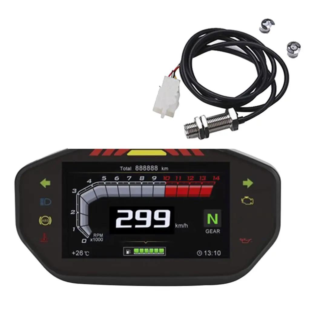 Gear Universal Motorcycle Speedometer Tachometer Digital Odometer Durable