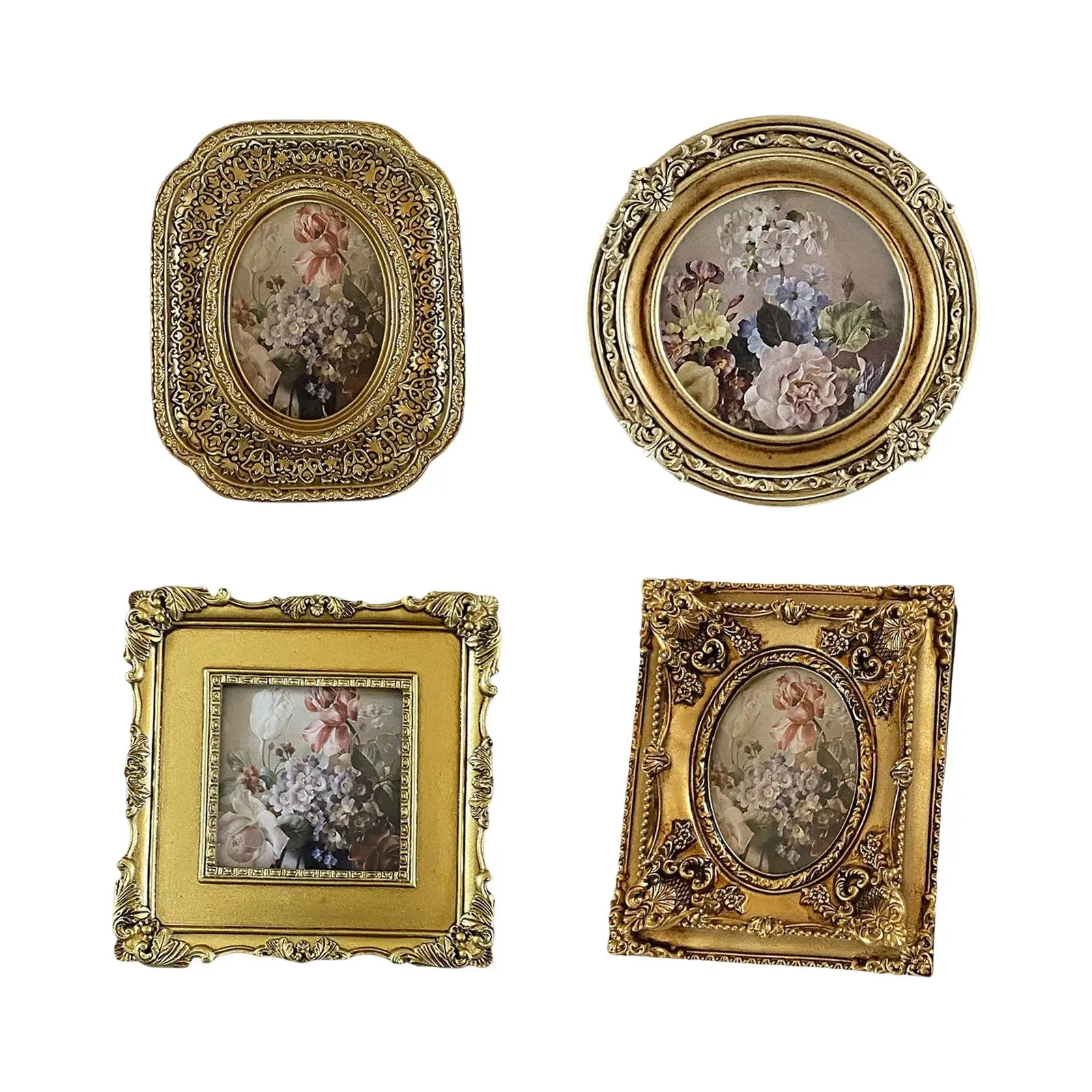 Ornate Picture Frame Display Holder Stand Tabletop Wall Hanging Embossed Frame Ornament Baroque Photo Frame for Living Room