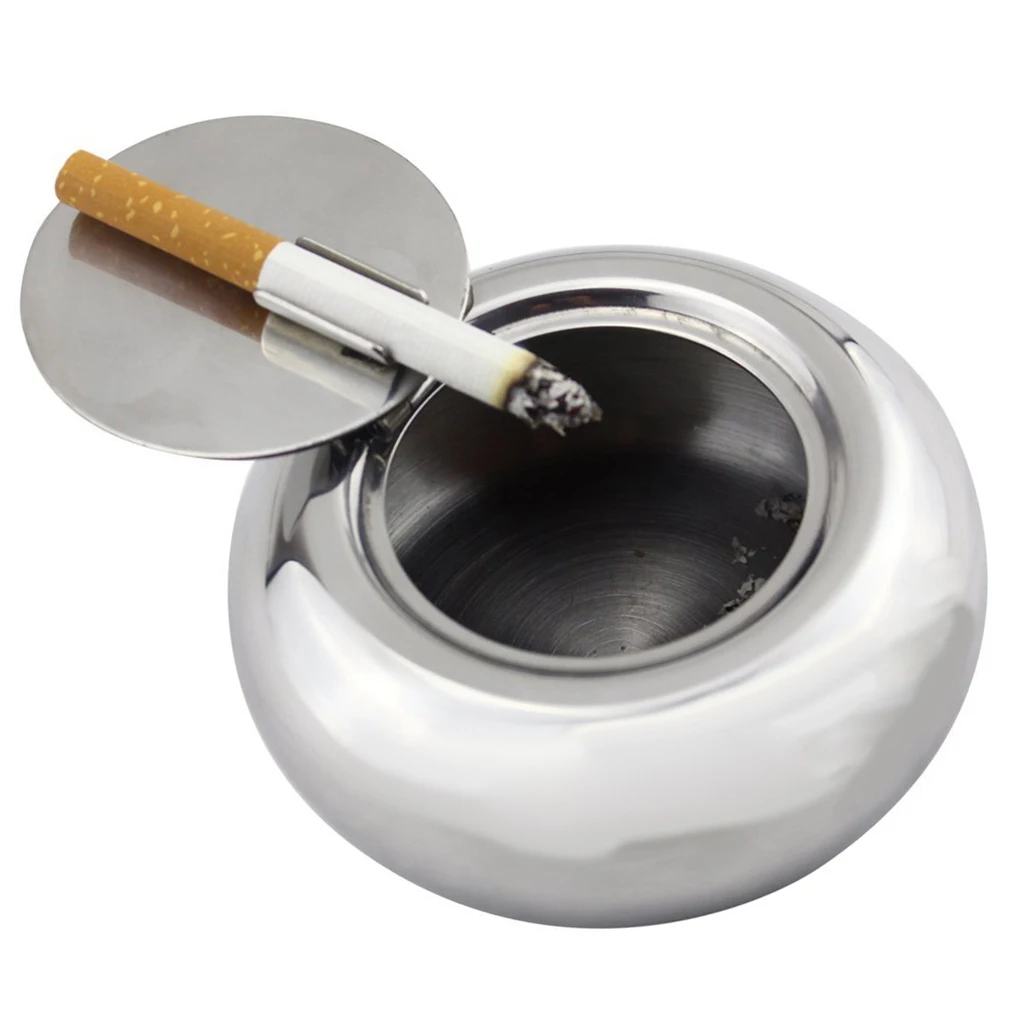 Stainless Steel Windproof Ash Holder With Lid For Home