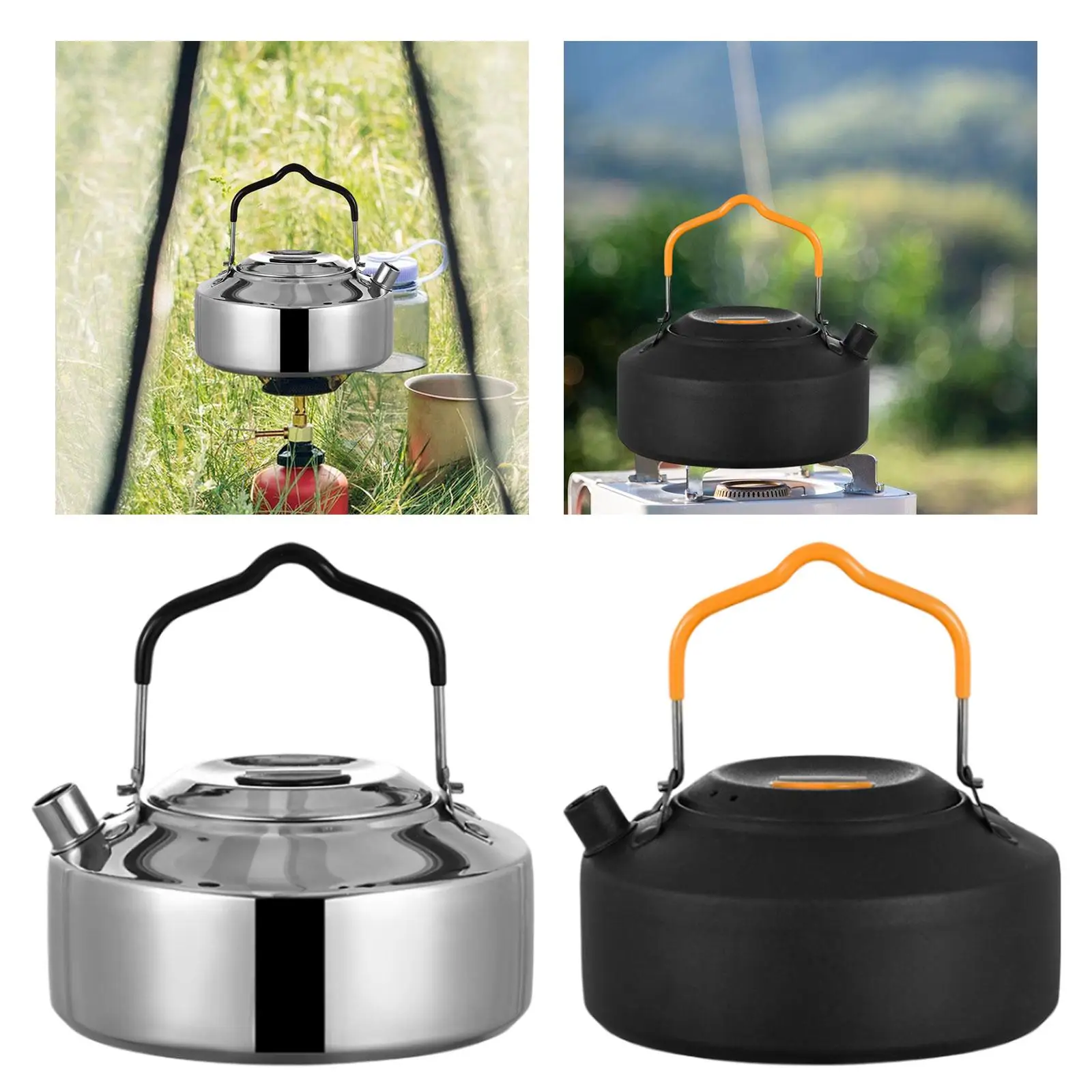 1L Camping Kettle Insulated Handle Teapot Stainless Steel Tea Kettle for Cooking Hiking Mountaineering Backpacking Travel