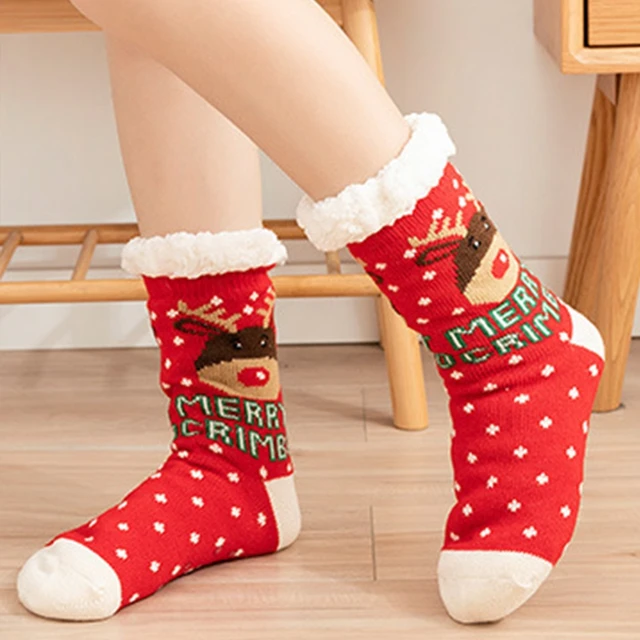 Calcetines térmicos con estampado navideño para hombre y mujer, calcetín  con pinzas, divertido, de Papá Noel, Elk, muñeco de nieve, forro polar de  imitación, antideslizante