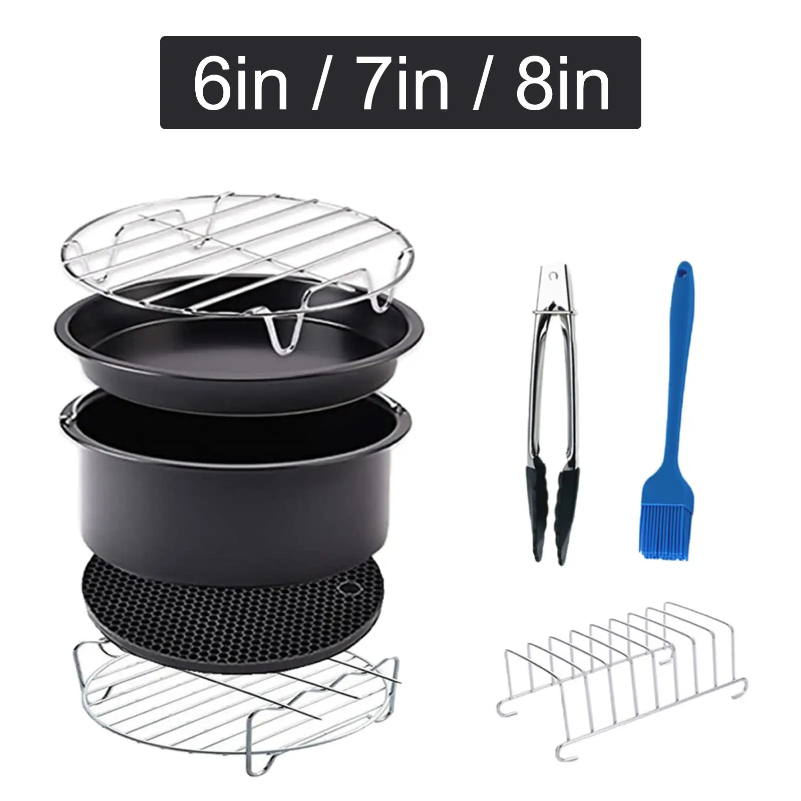 Air Fryer Accessories Air Fryer Liners Non Stick Grill Rack Cake Pan Oil Brush for Kitchen Household BBQ Cooking Baking