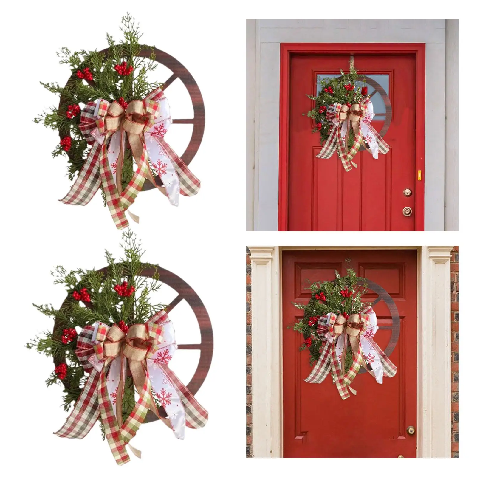 Front Door Christmas Wreath Christmas Decorations Props with Large Bowknot Berry for Festive Outside Celebration Farmhouse Home