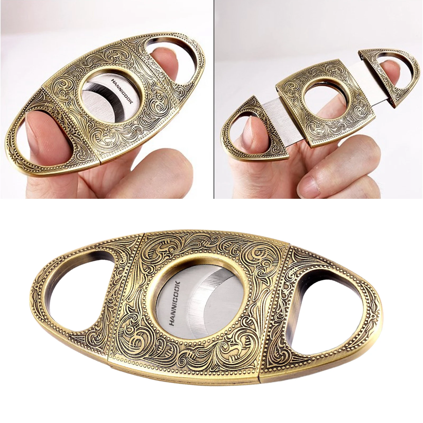 Travel Stainless Steel Antique Bronze Engraved Cigar Cutters Double Cut Blade Most Cigars Scissor Clipper for Man