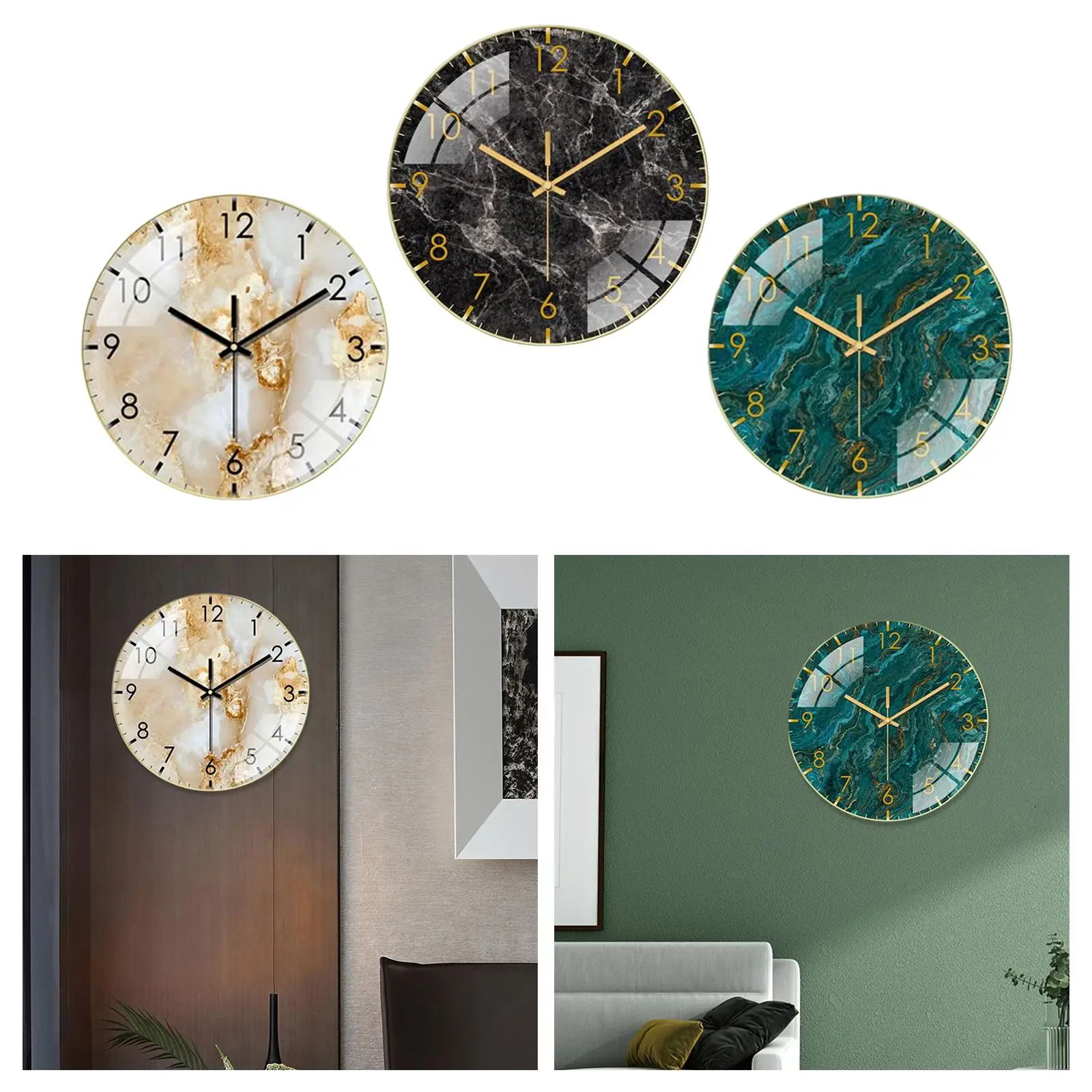 Decorative Wall Clock Marbling Non Ticking Clock 12