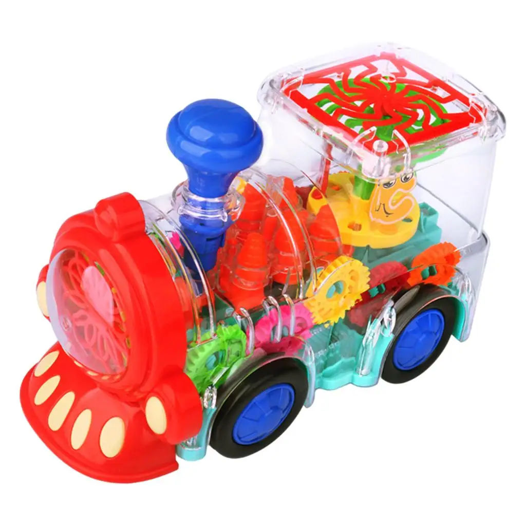 Electric Train Toy Transparent Gear Toy Battery Powered Motor Skills for Boy