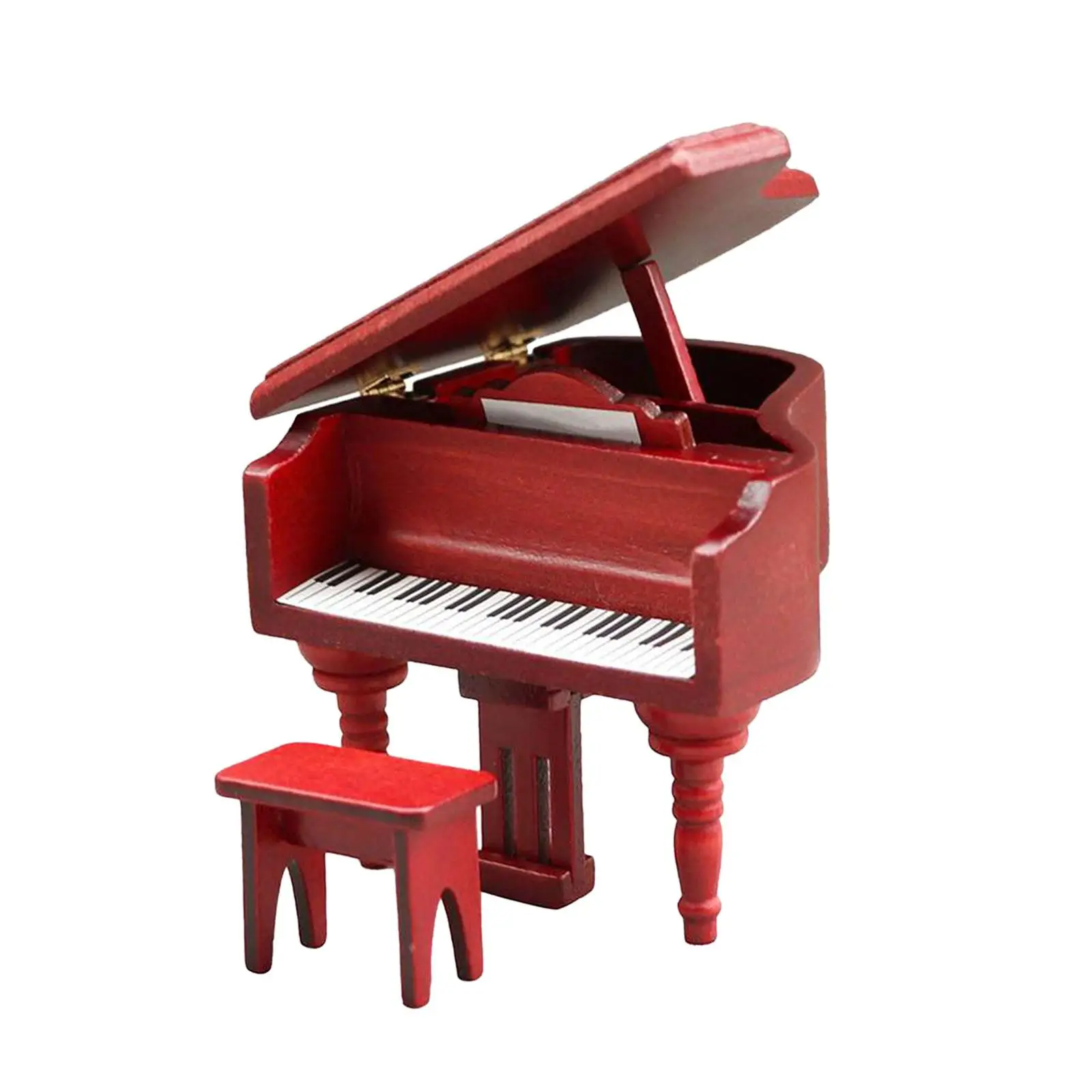 Piano with Chair Red Elegant for 1:12 Dollhouse DIY Projects Pretend Game Child