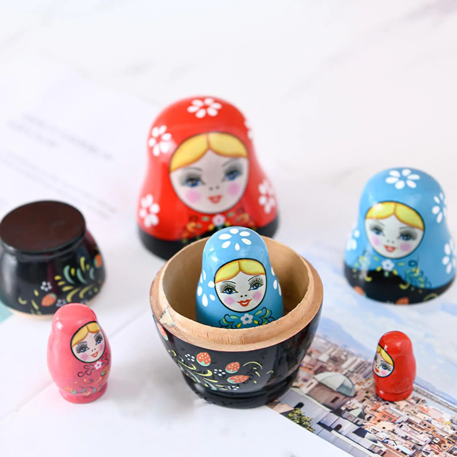 5x Handmade Russian Nesting Dolls Wood Crafts Stacking Toys for Children Toddler Girls Birthday Gifts Home Decor