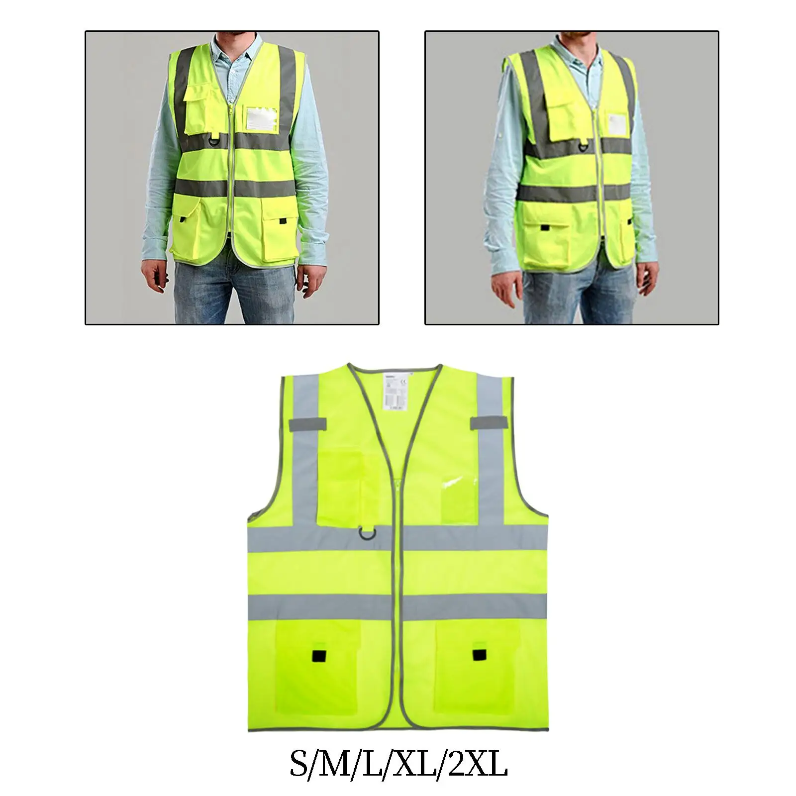 Reflective Vest Multi Pocket Reflective Safety Jacket Construction Vest for Construction Outdoor Workers Racing Running Sports