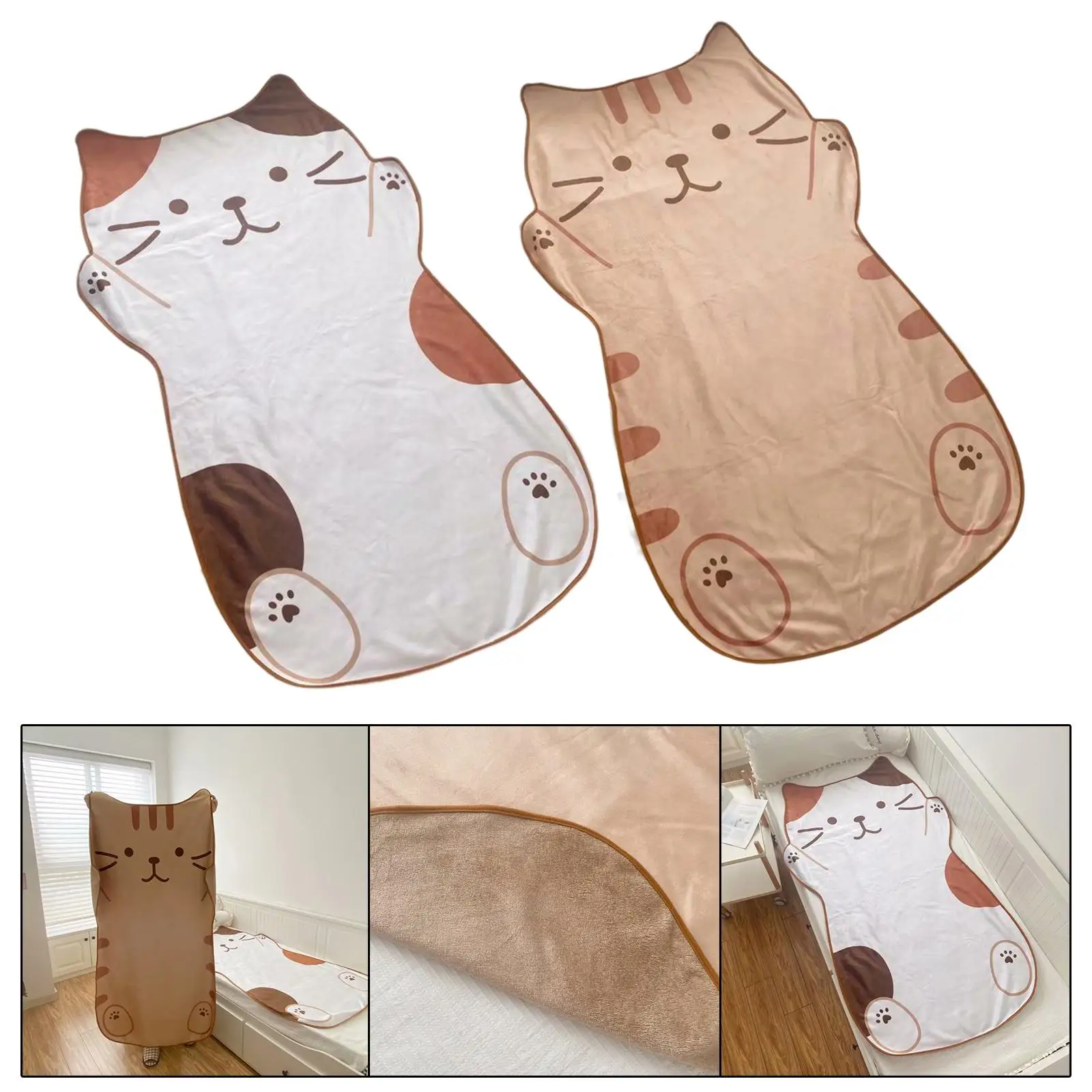 Cute 60x35inch Kitten Shaped Children Flannel Blanket Durable Office, Bedroom Use Machine Washable Lightweight Compact Soft