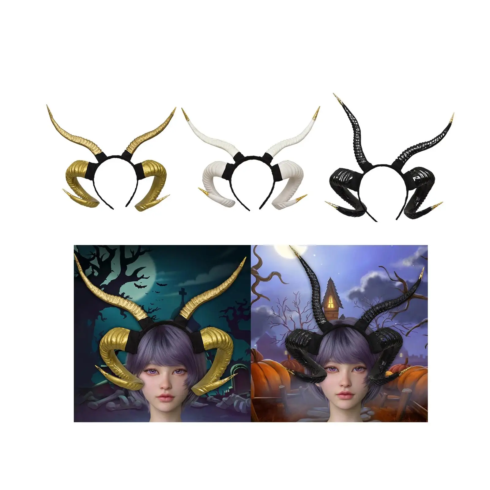 Sheep Horn Headband Gothic Headwear Headpiece for Photo Props Fancy Dress Costume Stage Performance Cosplay