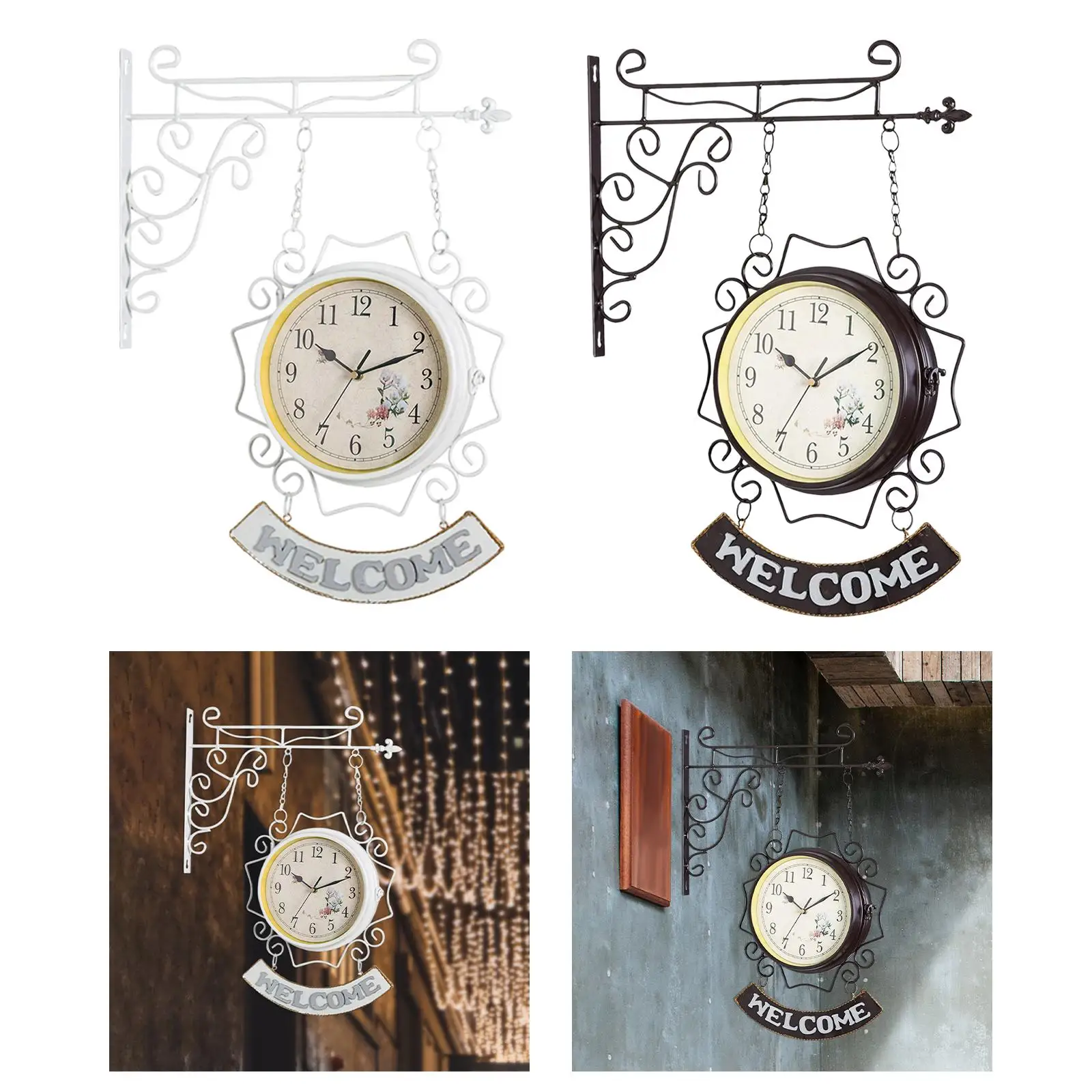 Nordic Double Sided Wall Clock Double Faced Train Station Style Round Silent Decorative for Home Study Outdoor Bedroom Decor