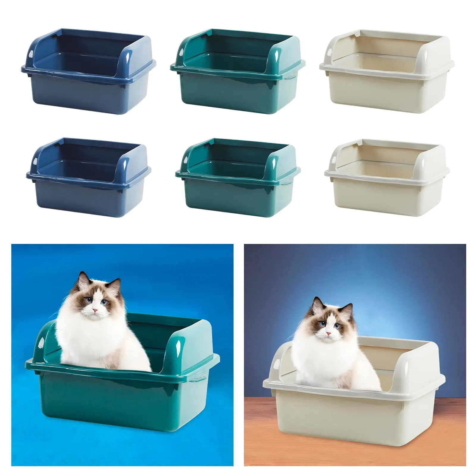 Open Top Pet Litter Tray Cat Litter Box with High Side U Shape Lowered Front